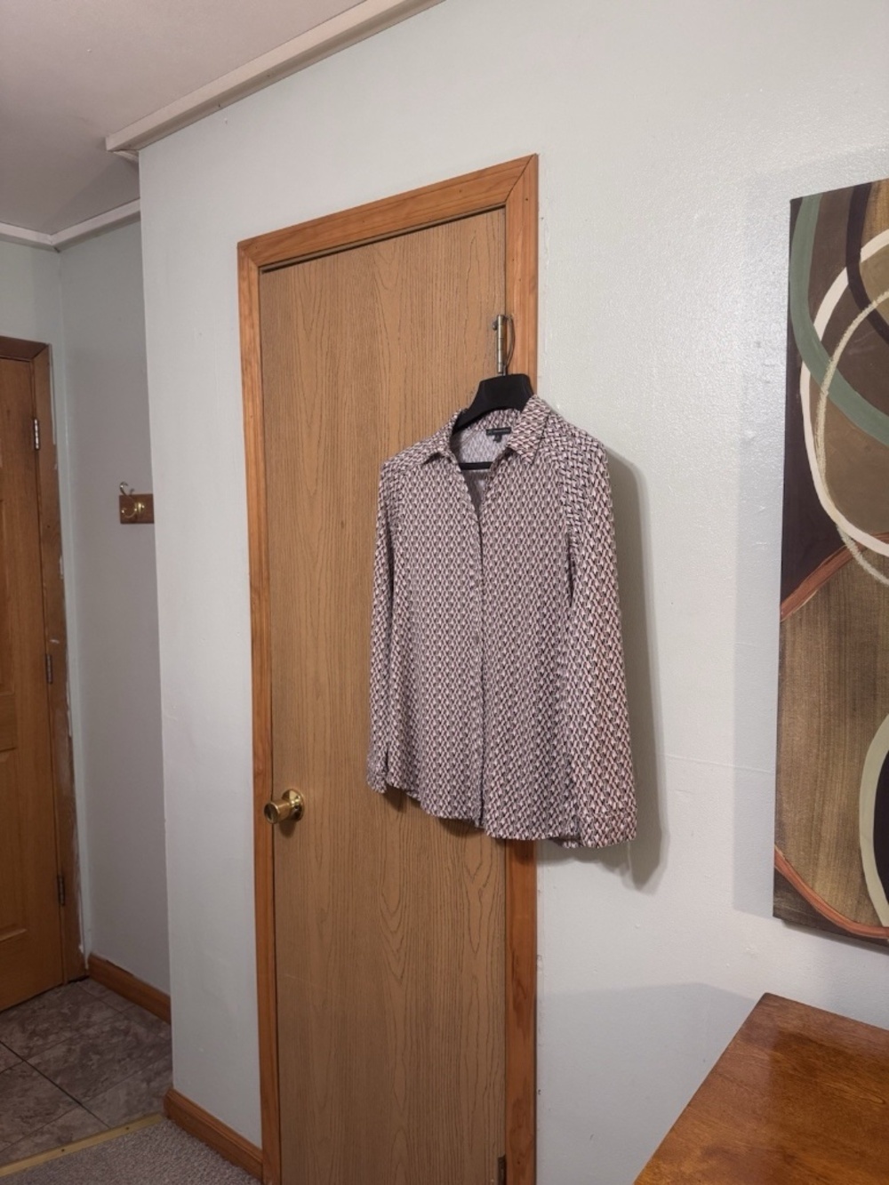 Adrianna Papell Medium Multi-Color w/Geometric Long Sleeve Button-Front Blouse